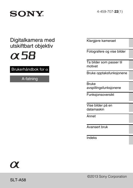 Sony SLT-A58K - SLT-A58K Istruzioni per l'uso Norvegese