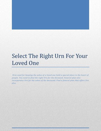 Select The Right Urn For Your Loved One