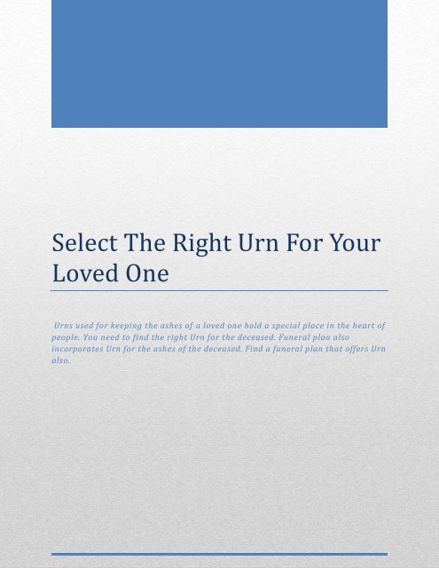 Select The Right Urn For Your Loved One