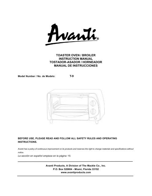 Avanti Avanti - T-9 - T-9 - Manual