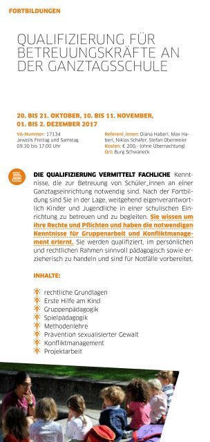 Bildungszentrum Burg Schwaneck Fortbildungsprogramm 2017