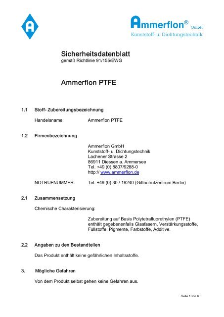 Ammerflon PTFE - Ammerflon GmbH Kunststoff- u. Dichtungstechnik
