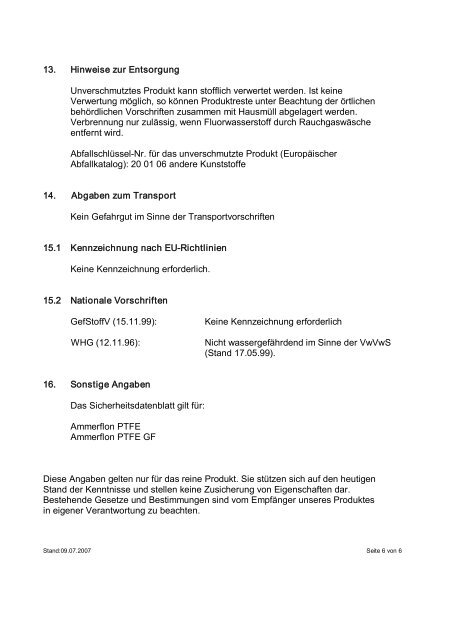 Ammerflon PTFE - Ammerflon GmbH Kunststoff- u. Dichtungstechnik