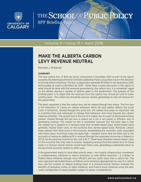 MAKE THE ALBERTA CARBON LEVY REVENUE NEUTRAL