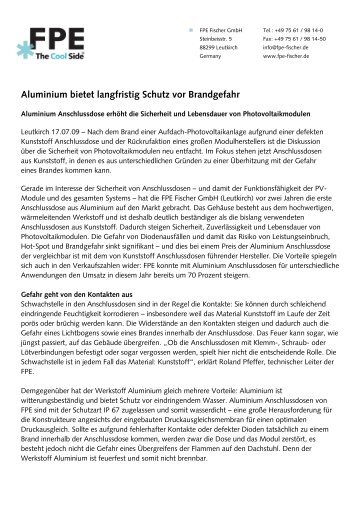 Aluminium bietet langfristig Schutz vor Brandgefahr