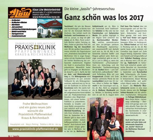 Tassilo, Ausgabe Januar/Februar 2017 - Das Magazin rund um Weilheim und die Seen