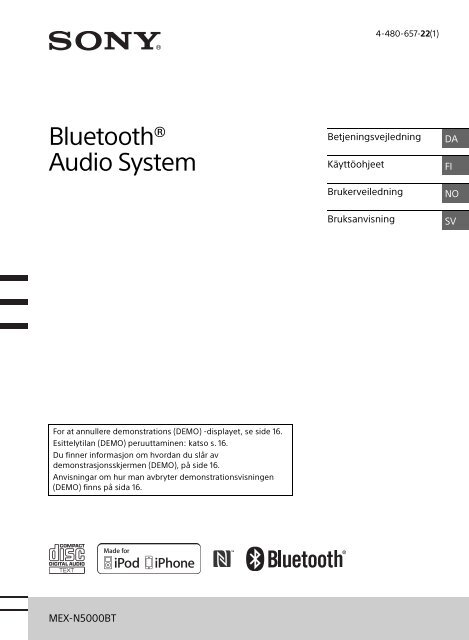 Sony MEX-N5000BT - MEX-N5000BT Istruzioni per l'uso Finlandese