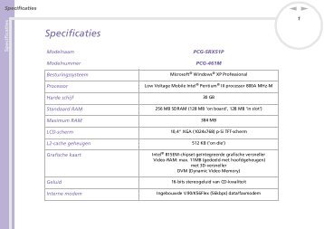 Sony PCG-SRX51P - PCG-SRX51P Specifiche Olandese