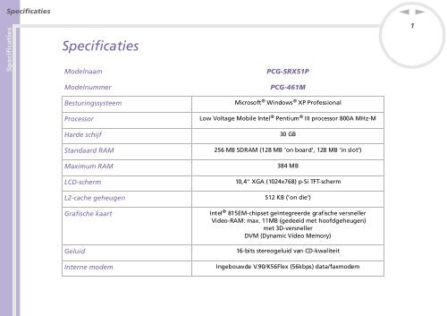 Sony PCG-SRX51P - PCG-SRX51P Specifiche Olandese