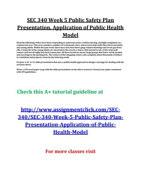 UOP SEC 340 Week 5 Public Safety Plan Presentation, Application of Public Health Model