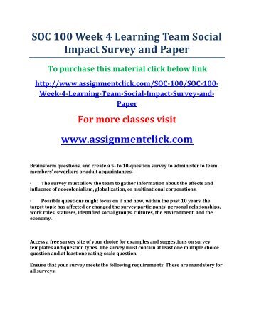 soc 100 week 4 learning team assignment social impact survey and