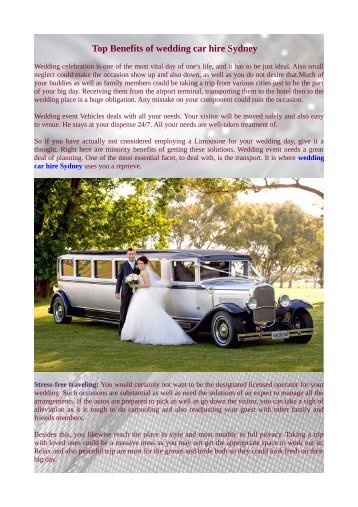 Top Benefits of wedding car hire Sydney