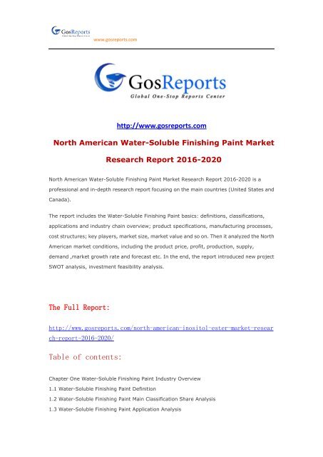 North American Water-Soluble Finishing Paint Market Research Report 2016-2020