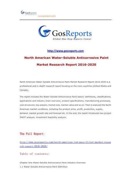 North American Water-Soluble Anticorrosive Paint Market Research Report 2016-2020