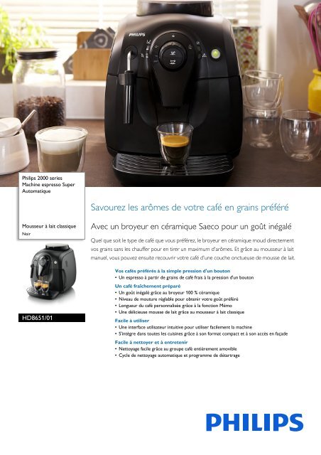 Philips Expresso broyeur Philips HD8651/01 - fiche produit