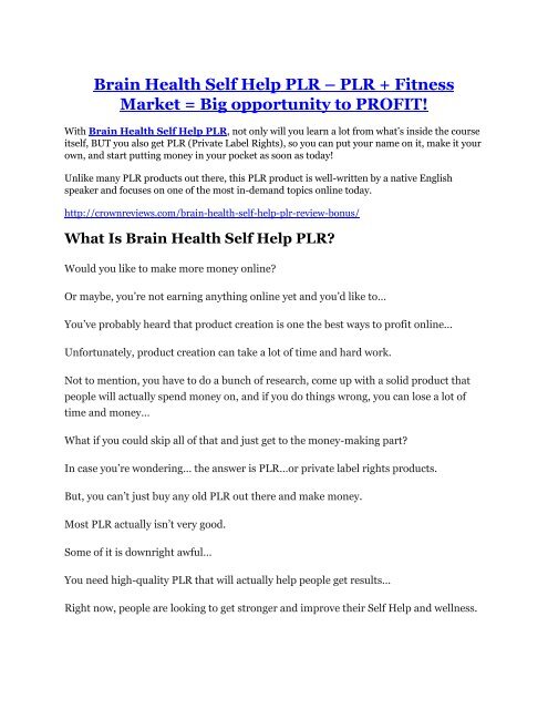 Brain Health Self Help PLR review & massive +100 bonus items
