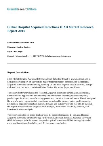 Global Hospital Acquired Infections (HAI) Market Research Report 2016