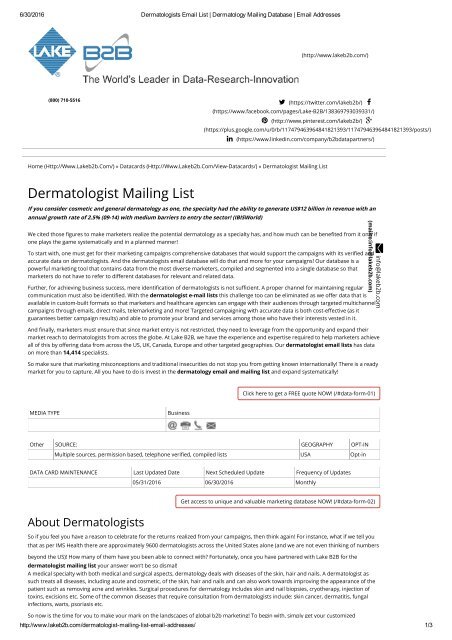 Dermatologists Email Address Lists