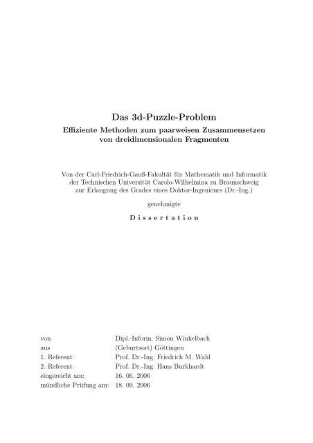 Das 3d-Puzzle-Problem - Institut für Robotik und Prozessinformatik ...