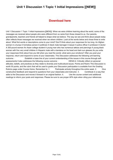 Unit 1 Discussion 1 Topic 1 Initial Impressions [[NEW]]