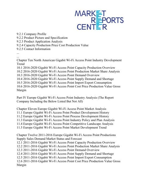 Gigabit Wi-Fi Access Point Market Analysis- Size, Share, Trends, Growth, Forecast and Industry Report To 2016:Market Reports Center