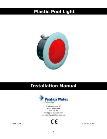 Plastic Pool Light Installation Manual - Pentair Pool Europe