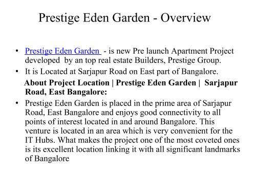 Prestige Eden Garden By Prestige Builders