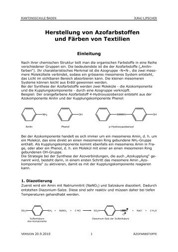 Herstellung von Azofarbstoffen und Färben von Textilien - SwissEduc