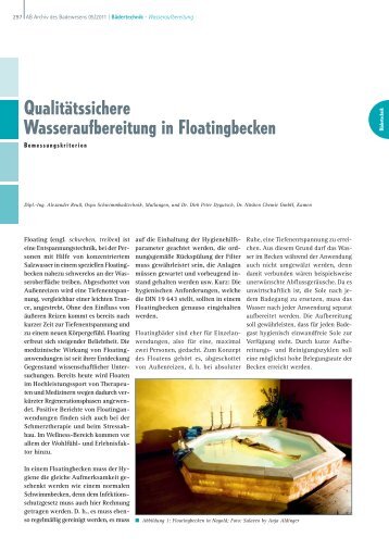 Bädertechnik Wasseraufbereitung in Floatingbecken - float concepts