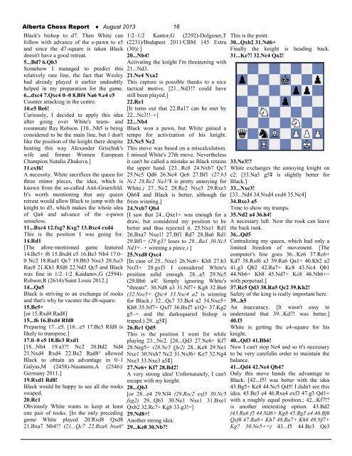 Alberta Chess Report