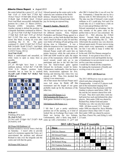 Alberta Chess Report