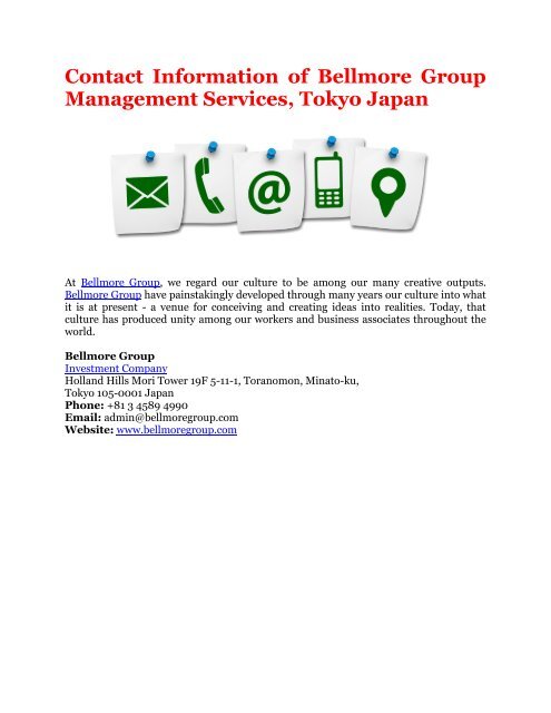 Contact Information of Bellmore Group Management Services, Tokyo Japan