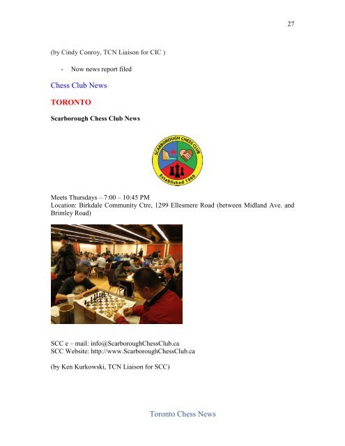 Toronto Chess News