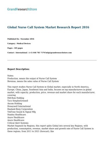 Global Nurse Call System Market Research Report 2016