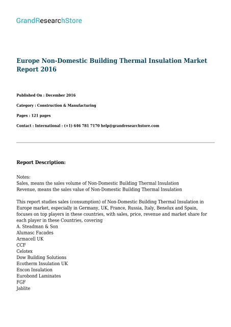 Europe Non-Domestic Building Thermal Insulation Market Report 2016 