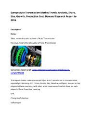 Europe Auto Transmission Market Trends, Analysis, Share, Size, Growth, Production Cost, Demand Research Report to 2016