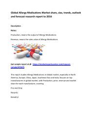 Global Allergy Medications Market share, size, trends, outlook and forecast research report to 2016