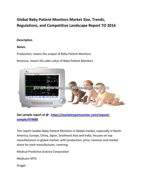 Global Baby Patient Monitors Market Size, Trends, Regulations, and Competitive Landscape Report TO 2016