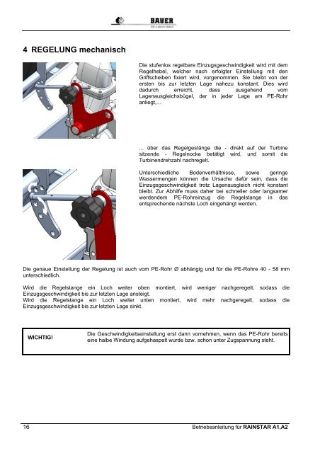 BETRIEBSANLEITUNG RAINSTAR A1, A2 - Bauer