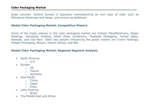 Cider Packaging Market, 2016 - 2024