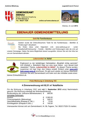 EBENAUER GEMEINDEMITTEILUNG - Gemeinde Ebenau