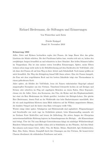 Richard Biedermann, die Stiftungen und Erinnerungen, von Frieder