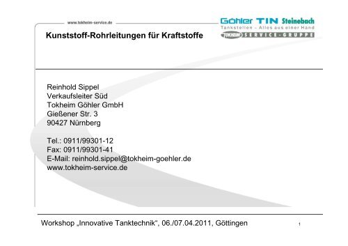 Kunststoff-Rohrleitungen für Kraftstoffe - Tokheim Service-Gruppe