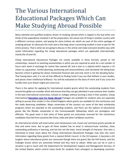 The Various International Educational Packages Which Can Make Studying Abroad Possible