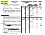 January 2016 Calendar and Curriculum