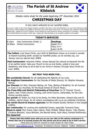 The Parish of St Andrew Kildwick CHRISTMAS DAY