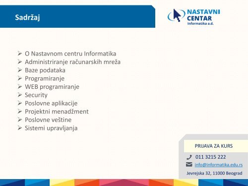 Nastavni centar Informatika – katalog kurseva i obuka