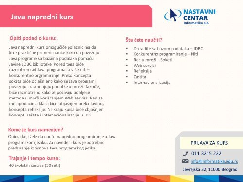 Nastavni centar Informatika – katalog kurseva i obuka