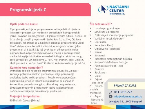 Nastavni centar Informatika – katalog kurseva i obuka