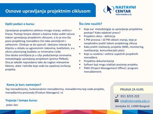 Nastavni centar Informatika – katalog kurseva i obuka